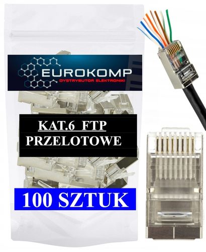 100x KOŃCÓWKI WTYK WTYKI RJ45 8P8C FTP KAT6 PRZELOTOWE EUROKOMP EKRANOWANE na Arena.pl