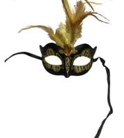 maska wenecka kinky mask żółta z kamieniem i piórkiem