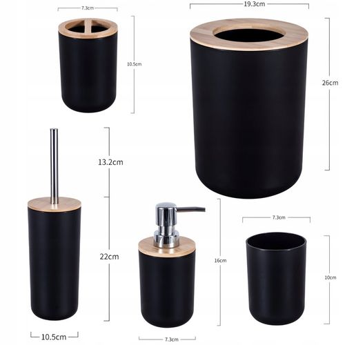 ZESTAW ŁAZIENKOWY 6 ELEMENTÓW AKCESORIA DO WC KOSZ DOZOWNIK CZARNY KOMPLET na Arena.pl
