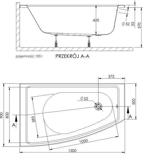 Wanna narożna 90x150 polska akrylowa +stelaż nogi lewa/prawa na Arena.pl