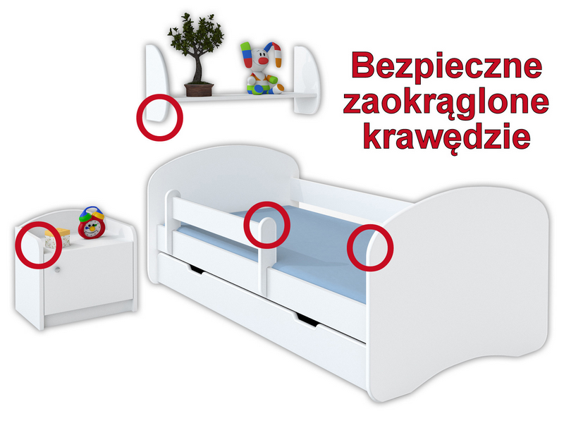 Łóżko dziecięce HAPPY 140x70 z szufladą i materacem – białe na Arena.pl