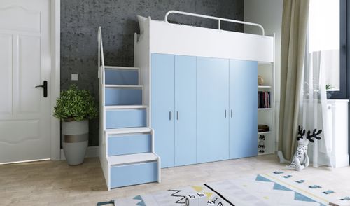 Łóżko piętrowe JSM2 90x200 + duża szafa i otwarty regał szary kolor na Arena.pl