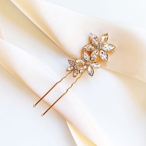 DELIKATNA ozdoba z kwiatami i cyrkoniami złota wpinka stroik BOHO glam na Arena.pl