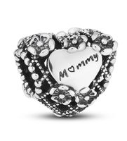 srebrny charms serce z kwiatkami do modułowej bransoletki - peterson