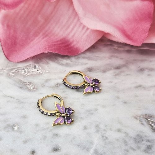 KOLCZYKI SREBRNE ZŁOCONE DZIECIĘCE MOTYLKI WISZĄCE CYRKONIE SREBRO 925 na Arena.pl