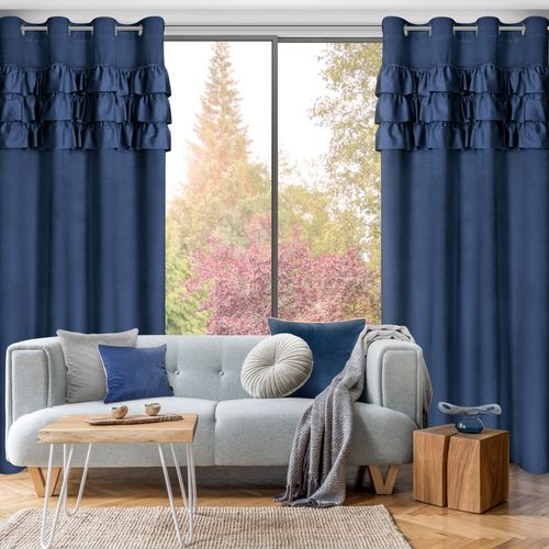 Zasłona zaciemniająca z falbankami na przelotkach SAMI 140X250 granatowa na Arena.pl