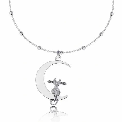 Kot kotek na księżycu srebrny komplet biżuterii kulkowy srebro 925 na Arena.pl