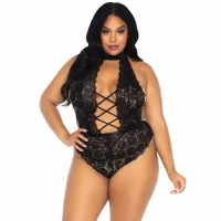 leg avenue body koronkowe kwiatowe plus size czarny