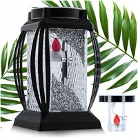 Znicz Solarny Szklany LED Srebrny Krzyż Brokat 26x17 cm SOLAR-PRIMA-VERA