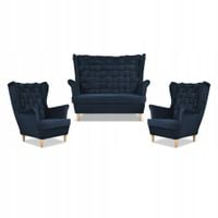 Zestaw wypoczynkowy Carol sofa fotele paski Family Meble granatowy