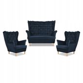Zestaw wypoczynkowy Carol sofa fotele paski Family Meble granatowy