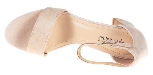 Sandały zamszowe na słupku 7,5 cm. piętka pasek beżowe Rozmiar obuwia - 41 na Arena.pl