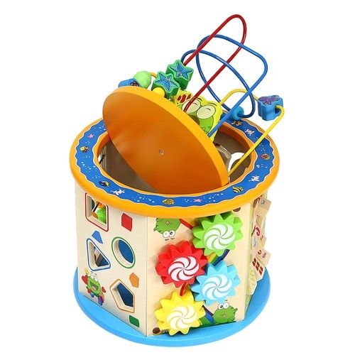 Kostka Drewniana Edukacyjna Sorter 8w1 Labirynt Skrzynka Zegar Zabawka zdjęcie 5