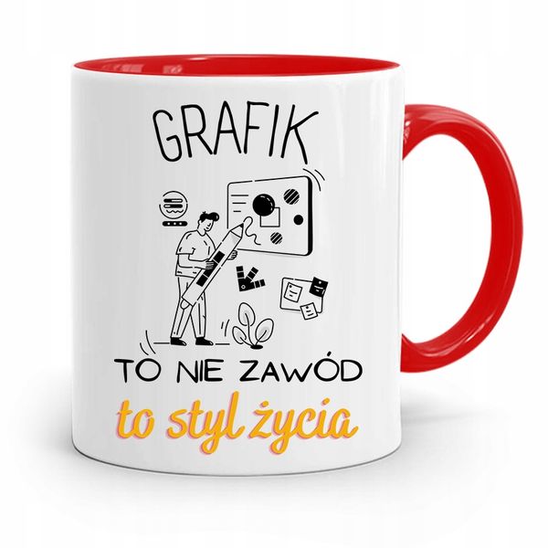 Kubek Czerwony Dla Grafika Nie Zawód To Styl Życia Z Nadrukiem Ze Zdjęciem zdjęcie 1