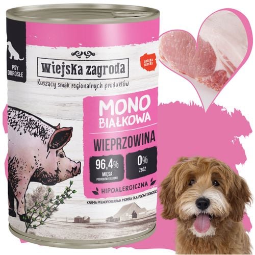 mokra karma dla psa wieprzowina 400g monobiałkowa wiejska zagroda bez zbóż na Arena.pl
