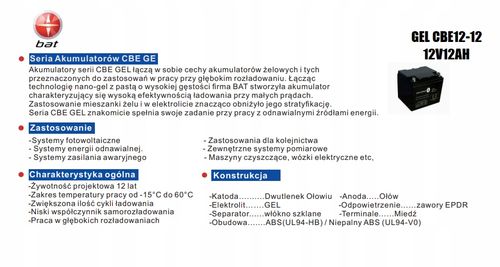 Akumulator Powerbat GEL 12V 12AH CBE12-12 na Arena.pl