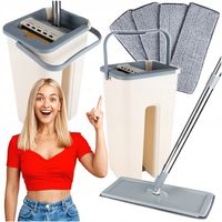 Mop z Wiadrem Płaski Dwukomorowy Wyciskacz + 4 Wkłady Mikrofibra Zestaw