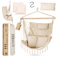 FOTEL WISZĄCY BRAZYLIJSKI OGRODOWY 3 PODUSZKI WYGODNY DUŻY BEŻOWY DONODLIO