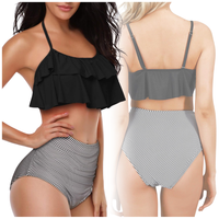 Strój kostium kąpielowy bikini dwuczęściowy wysoki stan paski wyszczupla M