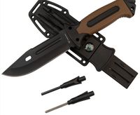 Nóż Taktyczny 10-HS-251 Hastaa + krzesiwo i ostrzałka brąz