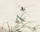 Plakat 50x40cm Grasshopper, Kōno Bairei Japoński Vintage do Salonu