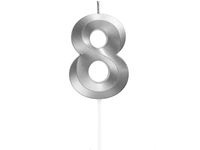 Świeczka urodzinowa cyfra "8", srebrna, mini