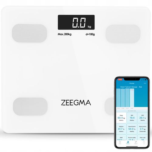 Waga łazienkowa analityczna SMART BIAŁA 17w1 iOS Android BMI do 200 kg na Arena.pl