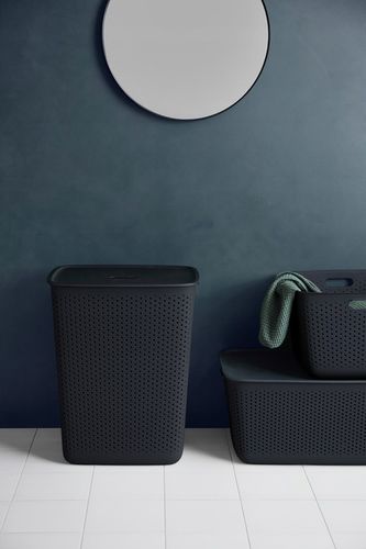 DUŻY KOSZ NA PRANIE BIELIZNĘ Z POKRYWĄ POJEMNY 60L CZARNY ELEGANCKI na Arena.pl