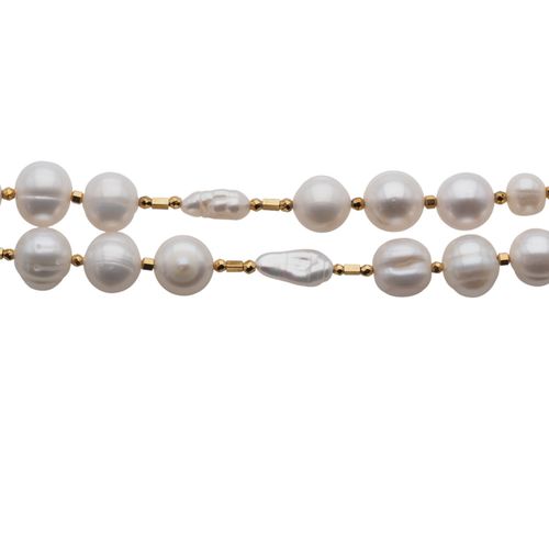 Naszyjnik długi - Białe, czarne Perły hodowane i srebro złocone na Arena.pl