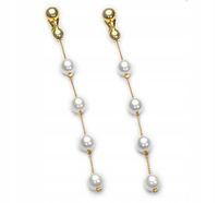 Klipsy Złote Kolczyki Perełki Perły Na Uszy Wiszące Długie Z Pereł Modne