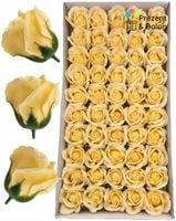 KREMOWE Róże Mydlane Prezent Kwiaty Flower Box Główka Sztuczne Paczka 50