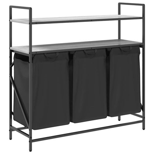 Kosz na pranie 3 przegrody z półkami, szary dąb sonoma na Arena.pl