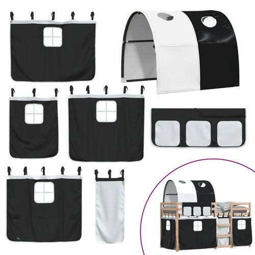 Łóżko piętrowe z zasłonkami, biało-czarne, 75x190 cm, sosnowe na Arena.pl