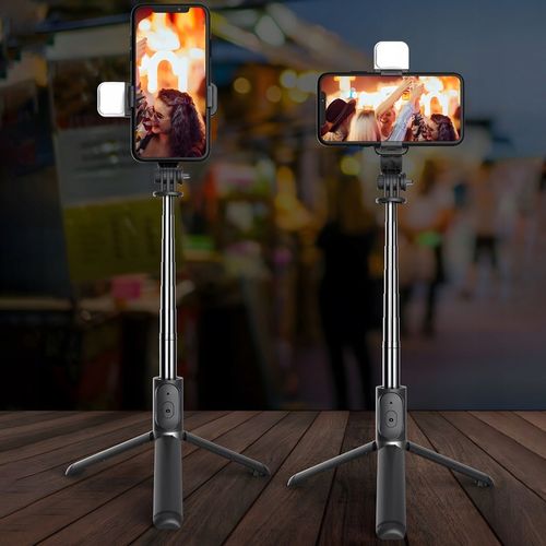 SELFIE STICK STATYW KIJEK DO TELEFONU Z PILOTEM LAMPA LED BLUETOOTH TRIPOD na Arena.pl