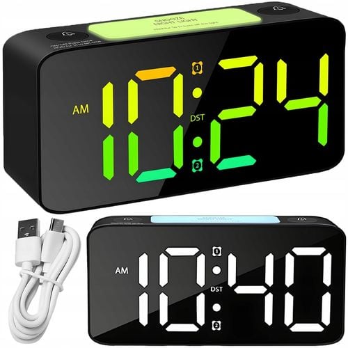 ELEKTRONICZNY BUDZIK LED ZEGAR STOŁOWY STOJĄCY RGB GŁOŚNY CZAS ALARM LAMPKA na Arena.pl