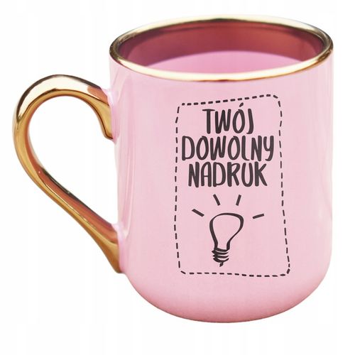 kubek różowy ze złotym uchem i rantem z TWOIM DOWOLNYM NADRUKIEM kreator na Arena.pl