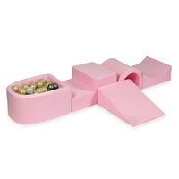 Piankowy plac zabaw z mostkiem i z basenem micro pudrowy róż + 100 piłek (jasne złoto, perła, srebrne, przezroczyste)