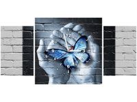 80X40CM ZEGAR MOTYL DŁONIACH OBRAZ