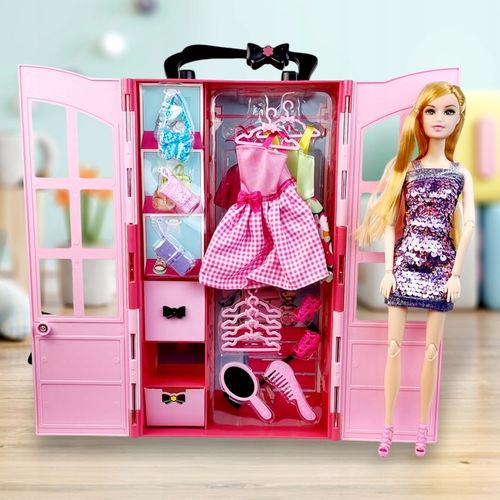 Szafa dla Lalek Garderoba dla Lalek Domek dla Lalek Akcesoria Lalka Różowa na Arena.pl