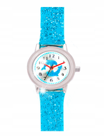 Girls' wrist watch with glitter. Includes exercises for learning the time.