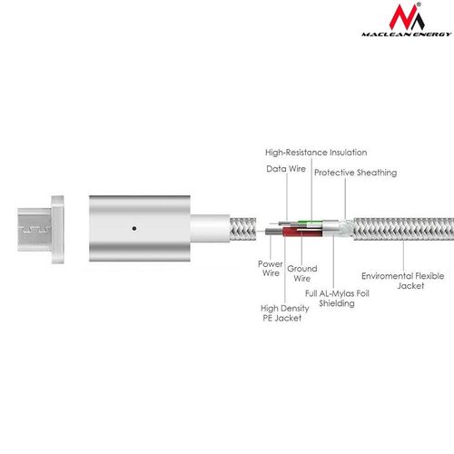 Kabel micro USB magnetyczny silver MCE160 - Quick & Fast Charge na Arena.pl