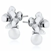 ELEGANCKIE RODOWANE SREBRNE KOLCZYKI WKRĘTKI KWIATY KWIATKI PERŁY PEREŁKI