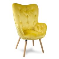 Fotel uszak welur na drewnianych bukowych nogach skandynawski do salonu żółty F906Y