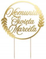 Topper Komunia Święta + Imię w kole złoty
