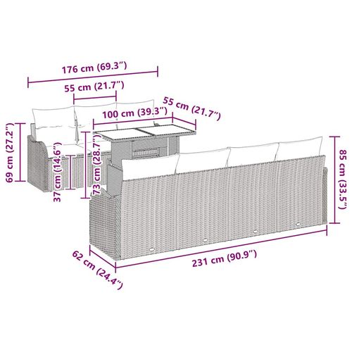 Zestaw Sof na Ogród 8 pcs Brązowy 100 x 55 x 73 cm Polirattan na Arena.pl