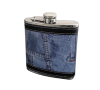 Piersiówka Stal Nierdzewna Obszyta Eko-Skórą na Wzór Jeansów 6 OZ ok. 180ml