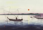 Plakat 29,7x21cm Boats and Setting Sun, Koson Japoński Vintage do Salonu