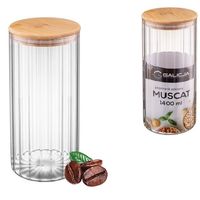 Pojemnik szklany z bambusową pokrywką ryflowany 1,4L na kawę herbatę cukier