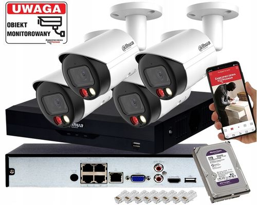 Monitoring Podwórka 4 kamery IP tubowe Dahua IPC-HFW2849S-S-IL-0280B 8MPx na Arena.pl