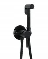 Bateria Bidetowa podtynkowa czarna z wieszakiem na ręcznik okrągła